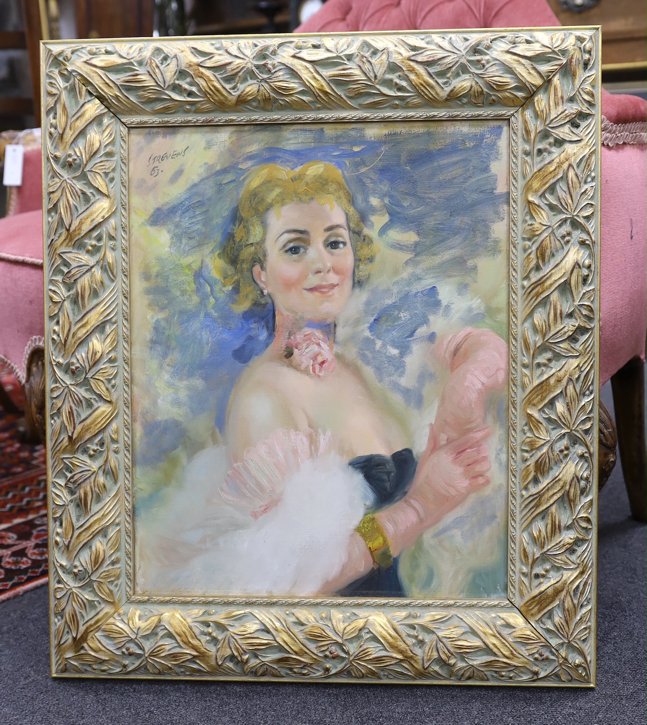 John Frederick Lloyd Strevens (1902-1990), oil on canvas, Portrait of a young woman, signed, dated and inscribed verso, 50 x 40cm